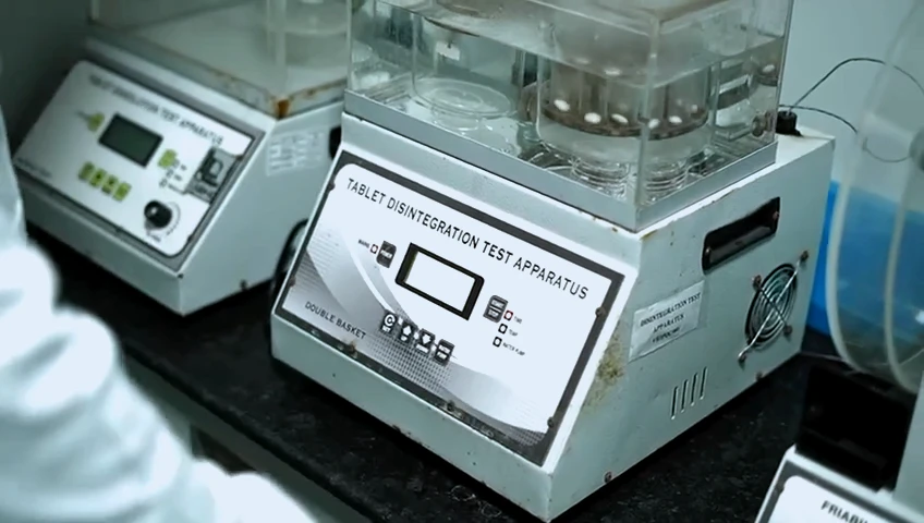 A disintegration tester in the quality lab